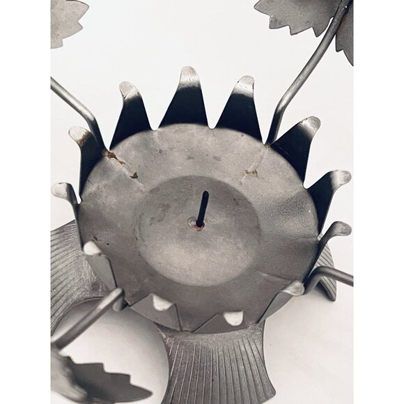Pewter Maple Leaf Hurricane Pillar Candle Holder 7.25” Smoky Gray Lantern - Picture 7 of 12